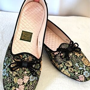 Vintage Daniel Green Floral Embroidered Pink Black Women's Slippers Sz 7 New